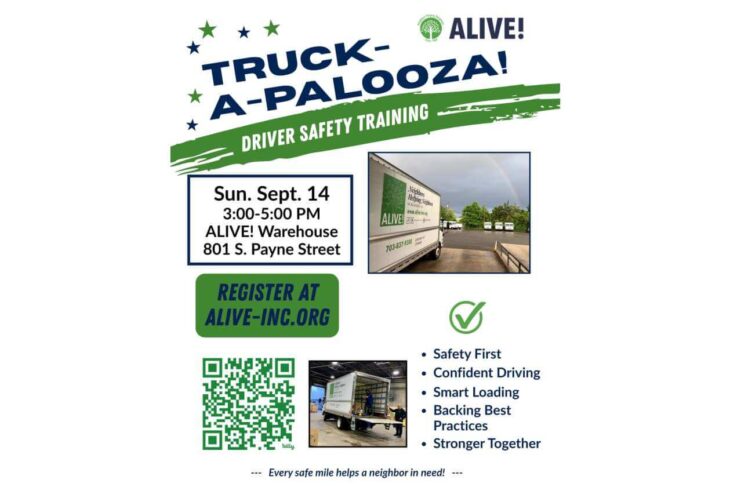 Poster for Truck-A-Palooza driver safety training with date, time, venue, and registration QR code.