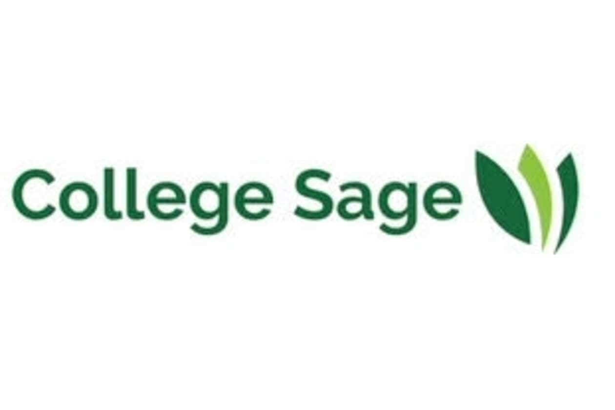College Sage logo in green text with three stylized leaves on the right.
