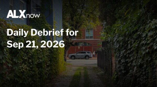 ALXnow Daily Debrief for Sep 21, 2026 text over a leafy alley with a car and a house in the background on a sunny day