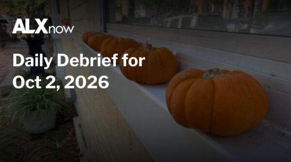 ALXnow Daily Debrief for Oct 2, 2026 over a row of pumpkins on a windowsill.