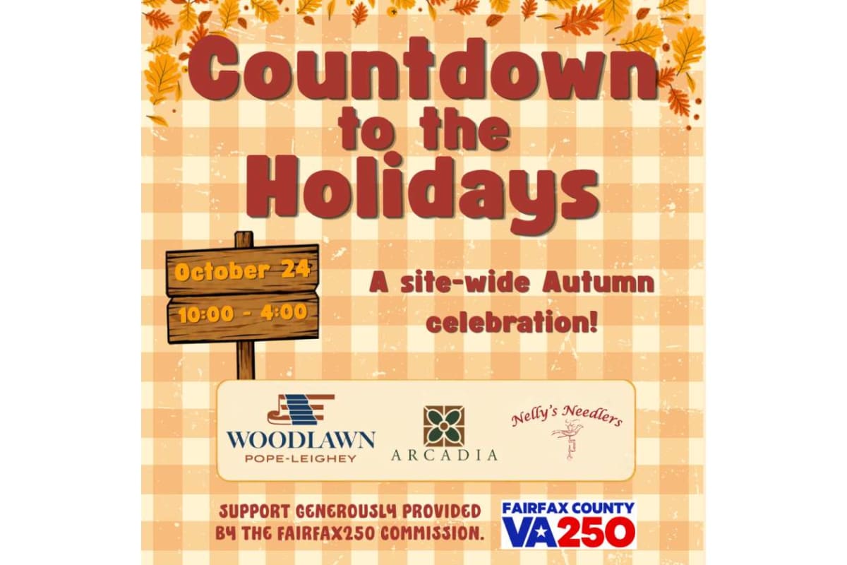 Fall-themed event poster: Countdown to the Holidays, Oct 24, 10:00–4:00, sponsor logos shown.